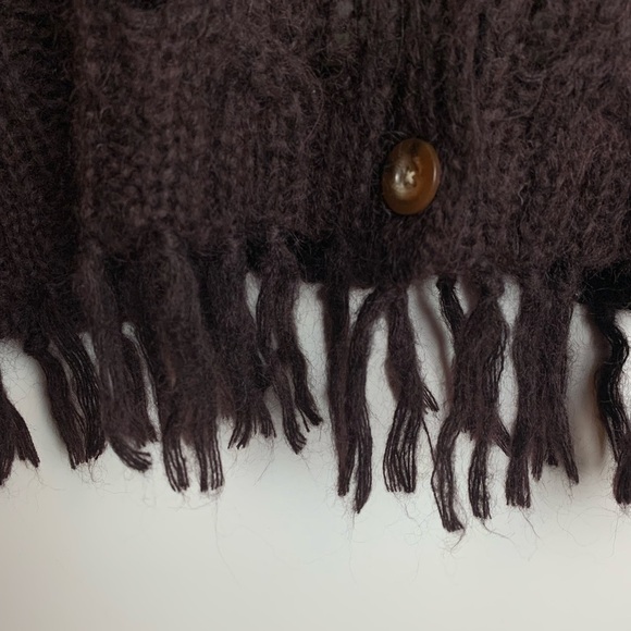 April Cornell For Cornell Trading Womens OS Brown Cable Knit Shawl Poncho Fringe - Picture 7 of 12